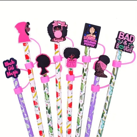 5 Random Silicone Straw Covers w/Reusable Inverted Straw Tips, Dust & Leak Proof - Picture 3 of 9